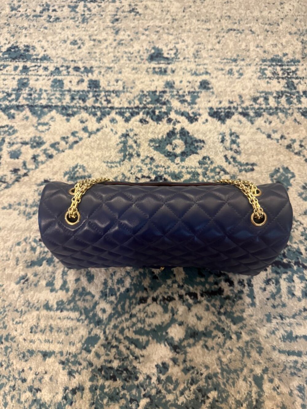 Ainifeel Navy Quilted Leather Bag with Gold Chain - Picture 6 of 16